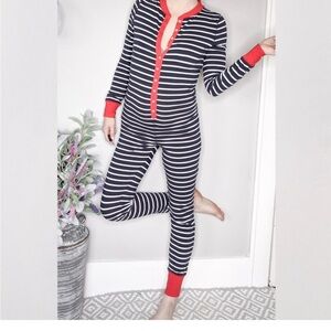 J. Crew Women's Navy and Red Striped Pajama onesie